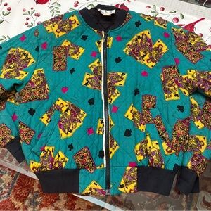 VTG ♥️ ♦️ ♣️ AKF New York Teal poker ♥️ ♦️ ♣️ Cards bomber Jacket, size S.